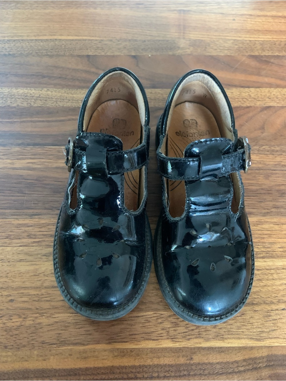 Vintage Elefanten Kids Black Patent Leather T-Strap Mary Jane Shoes - Sz 8.5
